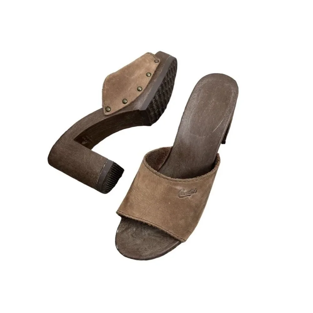 Vintage 1980's Candies Original Sandals High Heels Slides Brown Womens Size 6.5 - Picture 2 of 8